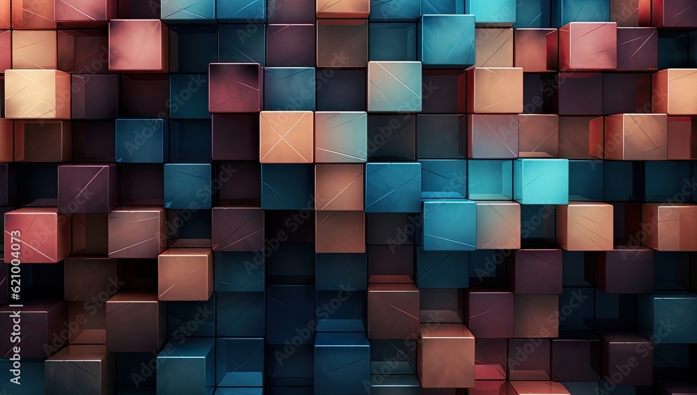 Poster geometric geometric shape of cubes with colors generative ai