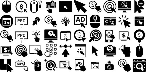 Massive Collection Of Click Icons Bundle Hand-Drawn Black Simple Clip Art Marketing, Pointer, Interface, Icon Element For Apps And Websites