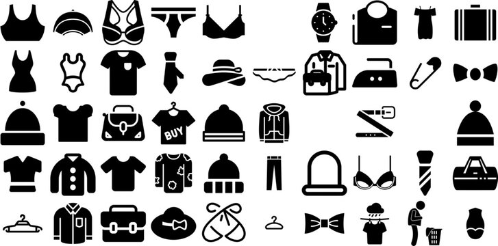 Huge Collection Of Clothes Icons Bundle Hand-Drawn Isolated Vector Signs Nappy, Icon, Ribbon, Thin Pictograph For Computer And Mobile