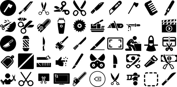 Huge Collection Of Cut Icons Bundle Black Vector Web Icon Cut, Decrease, Tool, Icon Graphic Vector Illustration