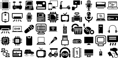 Massive Set Of Electronic Icons Set Linear Infographic Symbol Aerial, Icon, Household, Illumination Illustration Isolated On White Background