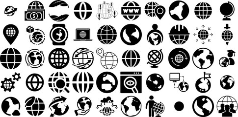 Huge Set Of Globe Icons Pack Hand-Drawn Isolated Drawing Web Icon Symbol, Plant, Icon, Cosmos Silhouette Vector Illustration - obrazy, fototapety, plakaty