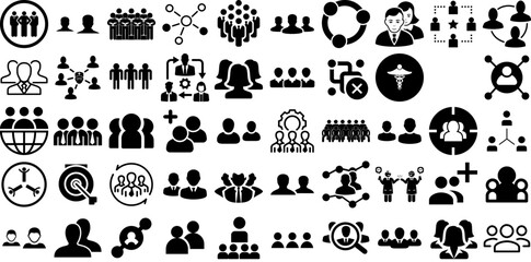 Huge Collection Of Group Icons Set Solid Modern Glyphs Icon, Team, Together, Silhouette Symbol Isolated On White - obrazy, fototapety, plakaty