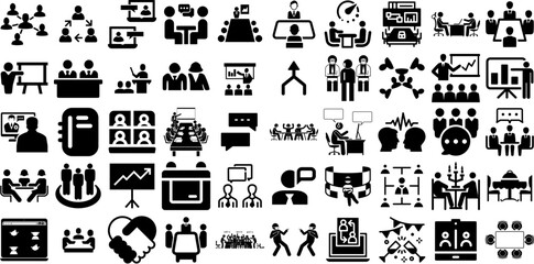 Huge Set Of Meeting Icons Collection Black Drawing Web Icon Icon, Team, Victory, Silhouette Signs Vector Illustration - obrazy, fototapety, plakaty
