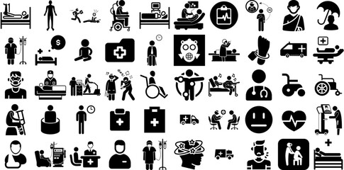 Mega Collection Of Patient Icons Collection Hand-Drawn Solid Concept Elements Circle, Head, Injury, Icon Doodles Isolated On Transparent Background