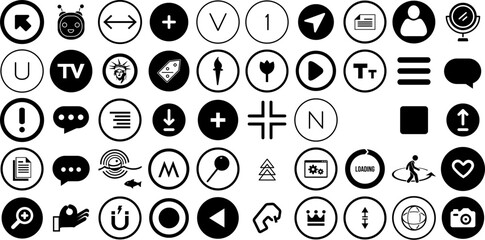 Massive Collection Of Round Icons Bundle Hand-Drawn Isolated Drawing Pictograms Bw, Symbol, Circle, Icon Doodles Isolated On Transparent Background