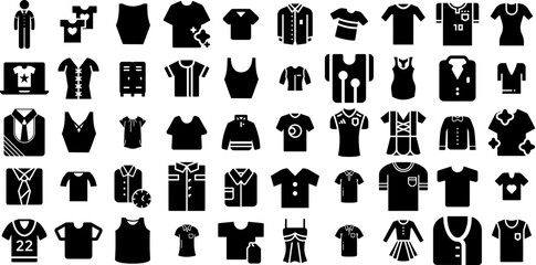Massive Set Of Shirt Icons Bundle Flat Cartoon Elements Outline, Tee, Short, Clothing Illustration Isolated On White