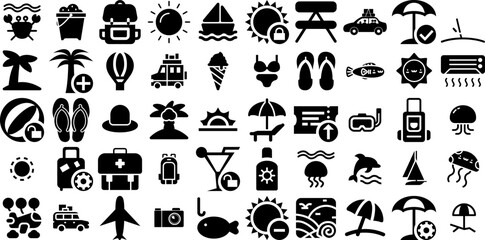 Mega Collection Of Vacation Icons Bundle Flat Cartoon Pictogram Leisure, Holiday Maker, Icon, Day Doodle Vector Illustration