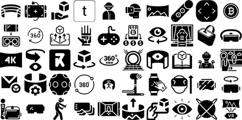 Mega Collection Of Virtual Icons Set Hand-Drawn Linear Cartoon Elements Three-Dimensional, Silhouette, Virtual, Icon Elements Isolated On Transparent Background