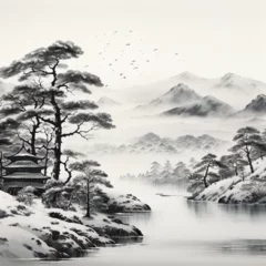 Rolgordijnen japanese style pencil painting  © Amir