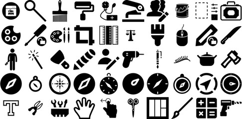 Big Collection Of Tool Icons Pack Isolated Drawing Symbol Engineering, Tool, Set, Trimming Graphic Vector Illustration - obrazy, fototapety, plakaty