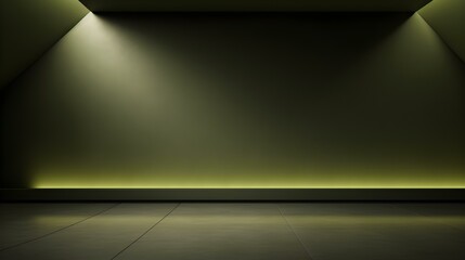Empty geometrical Room in Olive Colors with beautiful Lighting. Futuristic Background for Product Presentation.