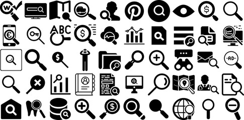Big Set Of Search Icons Pack Hand-Drawn Solid Concept Pictogram Vision, Find, Set, People Elements Vector Illustration