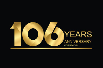 106 year anniversary vector banner template. gold icon isolated on black background.