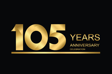 105 year anniversary vector banner template. gold icon isolated on black background.