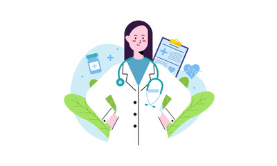Doctor Character with Stethoscope Vector Illustration. Medical Treatment Concept