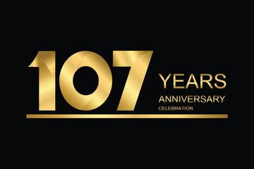 107 year anniversary vector banner template. gold icon isolated on black background.