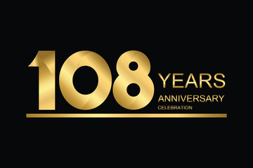 108 year anniversary vector banner template. gold icon isolated on black background.