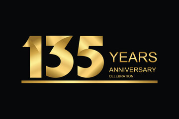 135 year anniversary vector banner template. gold icon isolated on black background.