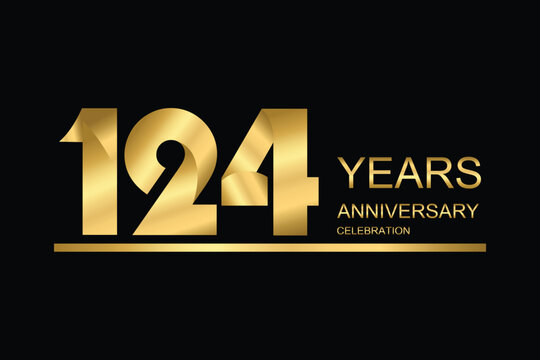 124 year anniversary vector banner template. gold icon isolated on black background.