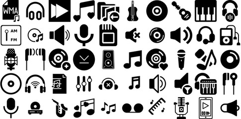 Mega Collection Of Music Icons Collection Hand-Drawn Linear Drawing Elements Tool, Singer, Entertainment, Speaker Pictograph Isolated On Transparent Background - obrazy, fototapety, plakaty