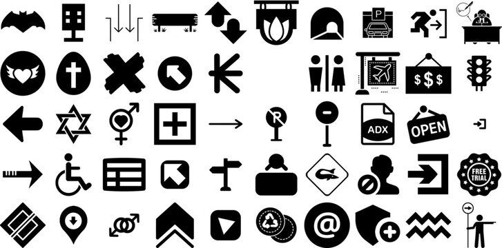 Mega Collection Of Sign Icons Set Isolated Design Signs Set, Talk, Icon, Open Glyphs Isolated On Transparent Background