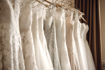 White Wedding Dresses Set on Hangers: AI Generated Image