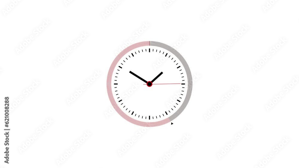 Poster animated wall clock in 24h loop. clock with moving arrows. quartz wall clock on a white background