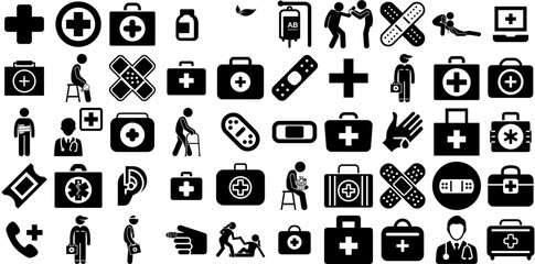 Mega Collection Of Aid Icons Bundle Hand-Drawn Isolated Simple Symbol Symbol, Health, Badge, Icon Signs Vector Illustration