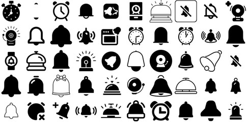 Mega Set Of Bell Icons Set Black Vector Elements Icon, Bouquet, People, Service Symbol Isolated On Transparent Background