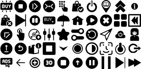 Massive Set Of Button Icons Pack Hand-Drawn Linear Drawing Clip Art Button, Switch, Buttons, Power Pictogram Vector Illustration