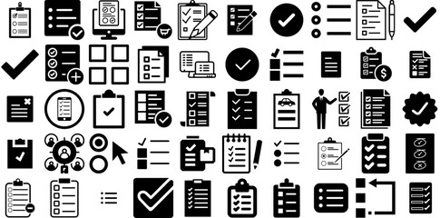 Mega Set Of Checklist Icons Bundle Solid Infographic Symbol Symbol, Icon, Mark, Team Clip Art Isolated On Transparent Background - obrazy, fototapety, plakaty