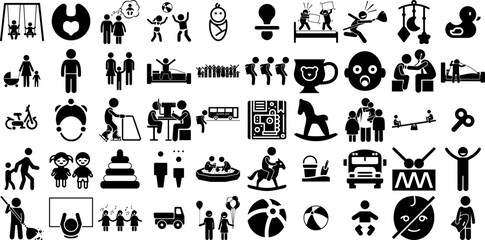 Massive Collection Of Children Icons Pack Isolated Vector Signs Person, Silhouette, Set, People Pictograph Isolated On White