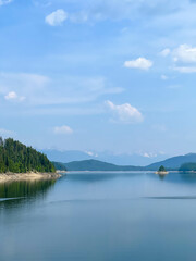 Hungry Horse Dam and Reservoir near Glacier National Park in Hungry Horse, Montana.