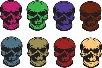 colored human skulls with various colors-