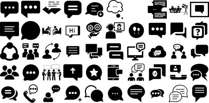 Mega Collection Of Conversation Icons Bundle Hand-Drawn Isolated Cartoon Silhouette Icon, Counseling, Mark, Toque Clip Art Isolated On White Background