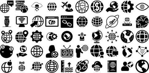 Huge Collection Of Global Icons Pack Hand-Drawn Isolated Concept Symbols Purchasing, Forecast, Distance, Icon Pictogram Isolated On White