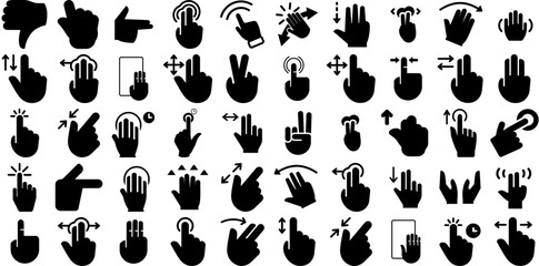 Big Collection Of Gesture Icons Pack Hand-Drawn Isolated Modern Silhouette Gradient, Set, Gratitude, Icon Pictograph Isolated On Transparent Background - obrazy, fototapety, plakaty