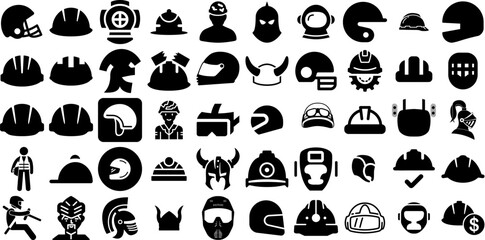 Huge Collection Of Helmet Icons Collection Hand-Drawn Black Vector Symbol Leisure, Icon, Team, Contractor Symbols Vector Illustration