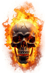 Skull on Flaming Fire Clipart PNG Sublimation isolated on Transparent Background