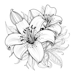 black and white cartoon flower collection