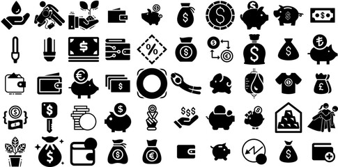 Huge Collection Of Saving Icons Pack Hand-Drawn Solid Concept Clip Art Icon, Finance, Purse, Sweet Element Vector Illustration