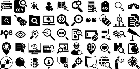 Huge Collection Of Search Icons Bundle Solid Drawing Symbol People, Vision, Set, Find Graphic Vector Illustration