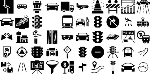 Big Collection Of Traffic Icons Bundle Solid Modern Symbols Attention, Symbol, Circle, Icon Buttons Isolated On Transparent Background - obrazy, fototapety, plakaty