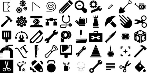 Big Set Of Tool Icons Set Hand-Drawn Isolated Design Elements Trimming, Tool, Engineering, Set Pictogram For Apps And Websites