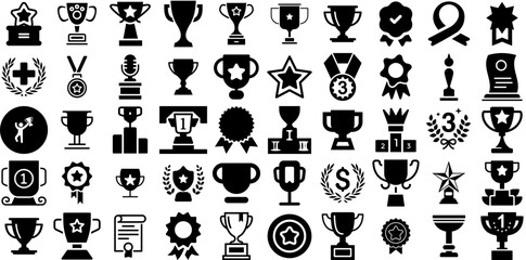 Massive Set Of Trophy Icons Set Linear Simple Signs Entertainment, Badge, Victory, Icon Elements Vector Illustration