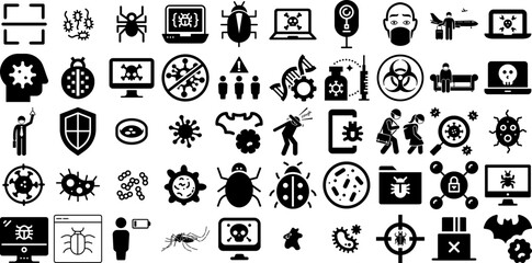 Huge Set Of Virus Icons Set Linear Cartoon Elements Strand, Threat, Icon, Microorganism Elements Isolated On Transparent Background