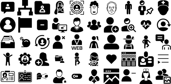 Huge Collection Of User Icons Bundle Hand-Drawn Black Vector Web Icon People, Silhouette, Profile, Set Symbol Isolated On White Background