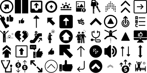 Huge Collection Of Up Icons Pack Hand-Drawn Isolated Concept Elements Symbol, Icon, Yes, Finance Doodles For Computer And Mobile