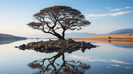 tree on the shore HD 8K wallpaper Stock Photographic Image